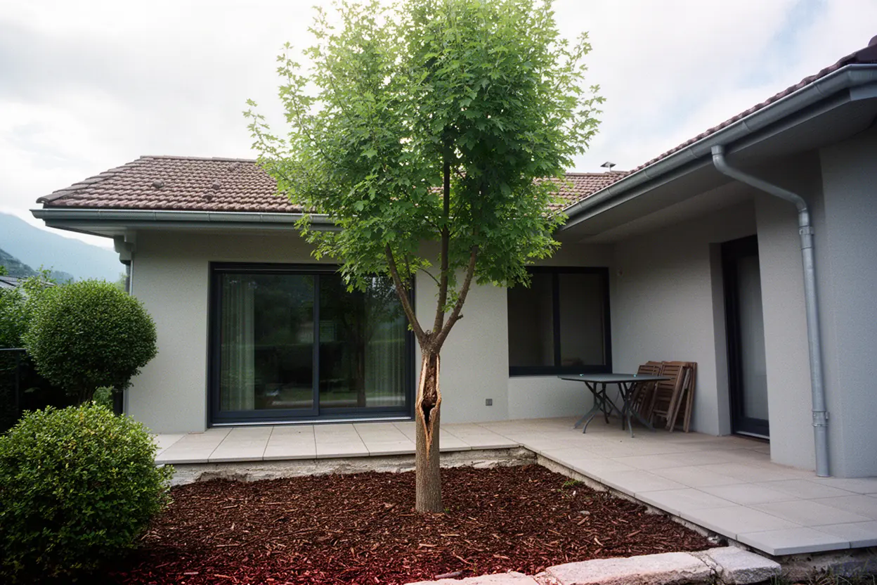 Arbre fissuré près d'une terrasse à Meylan