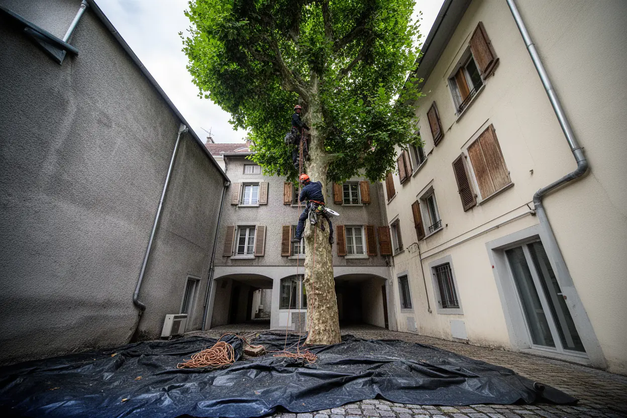 Arboriste grimpeur travaillant sur cordes à Échirolles