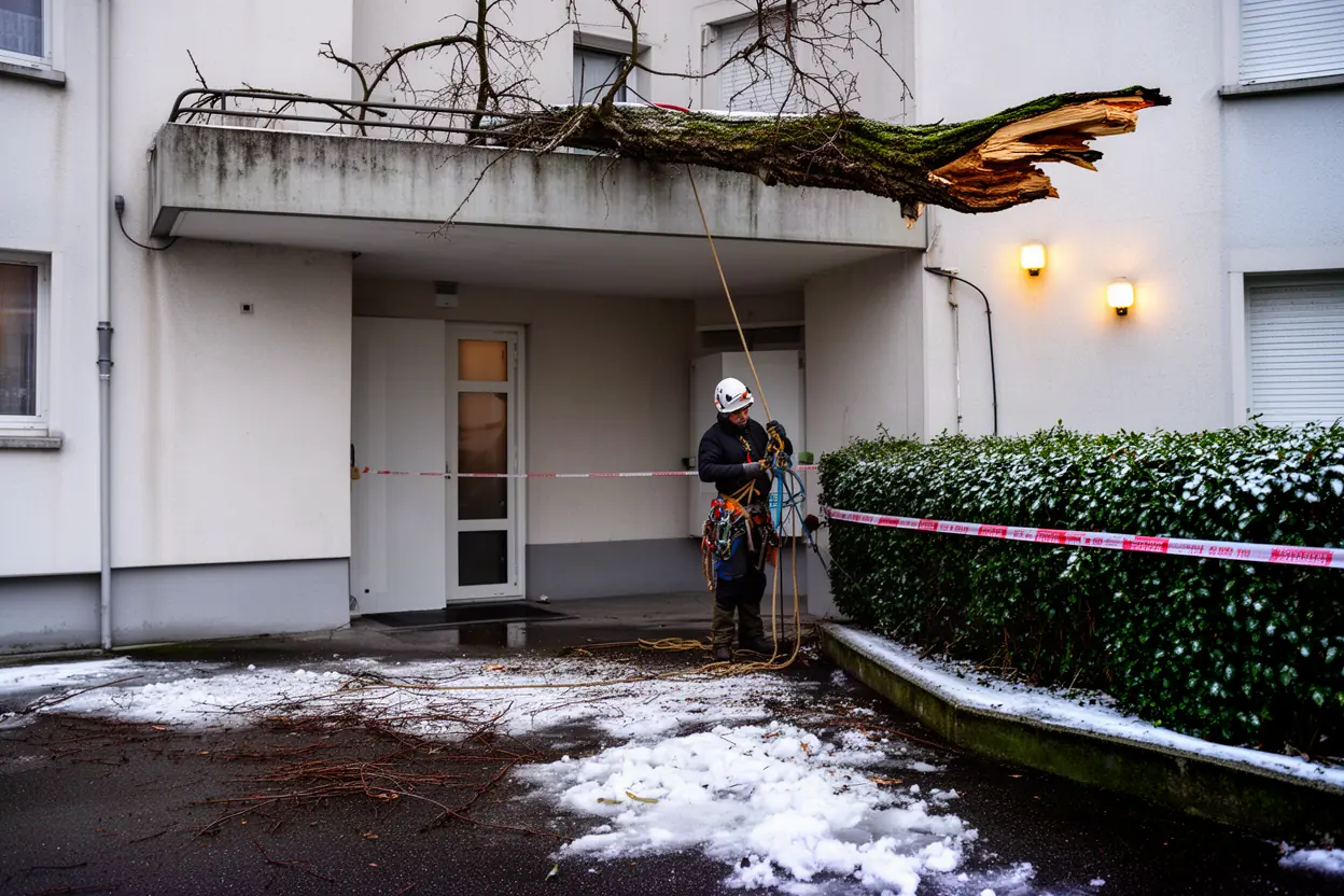 Arboriste sécurisant un arbre après tempête à Grenoble